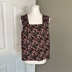 Melrose and Market Women's Floral Tank Top Black Size S Square‎ Neck Cottagecore